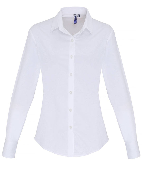 White - Women's stretch fit cotton poplin long sleeve blouse
