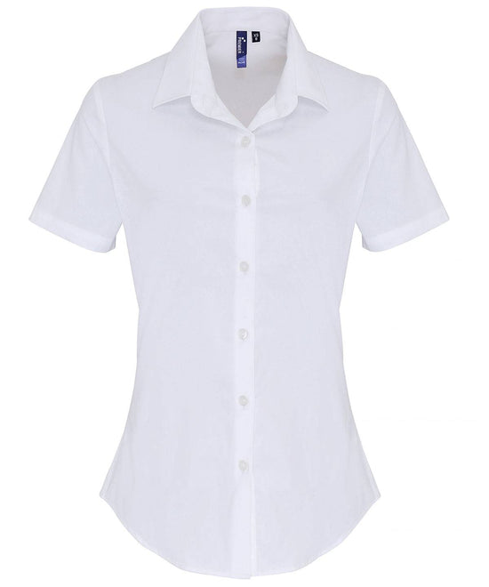 White - Women's stretch fit cotton poplin short sleeve blouse