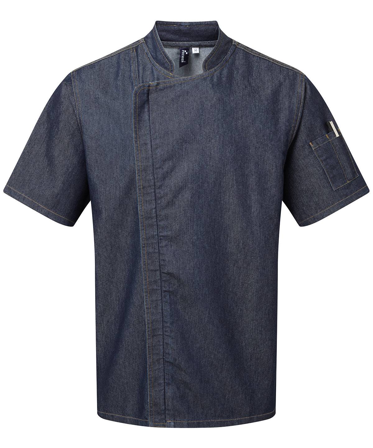 Indigo Denim - Chef's zip-close short sleeve jacket