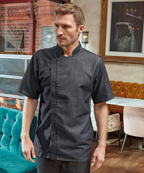 Indigo Denim - Chef's zip-close short sleeve jacket