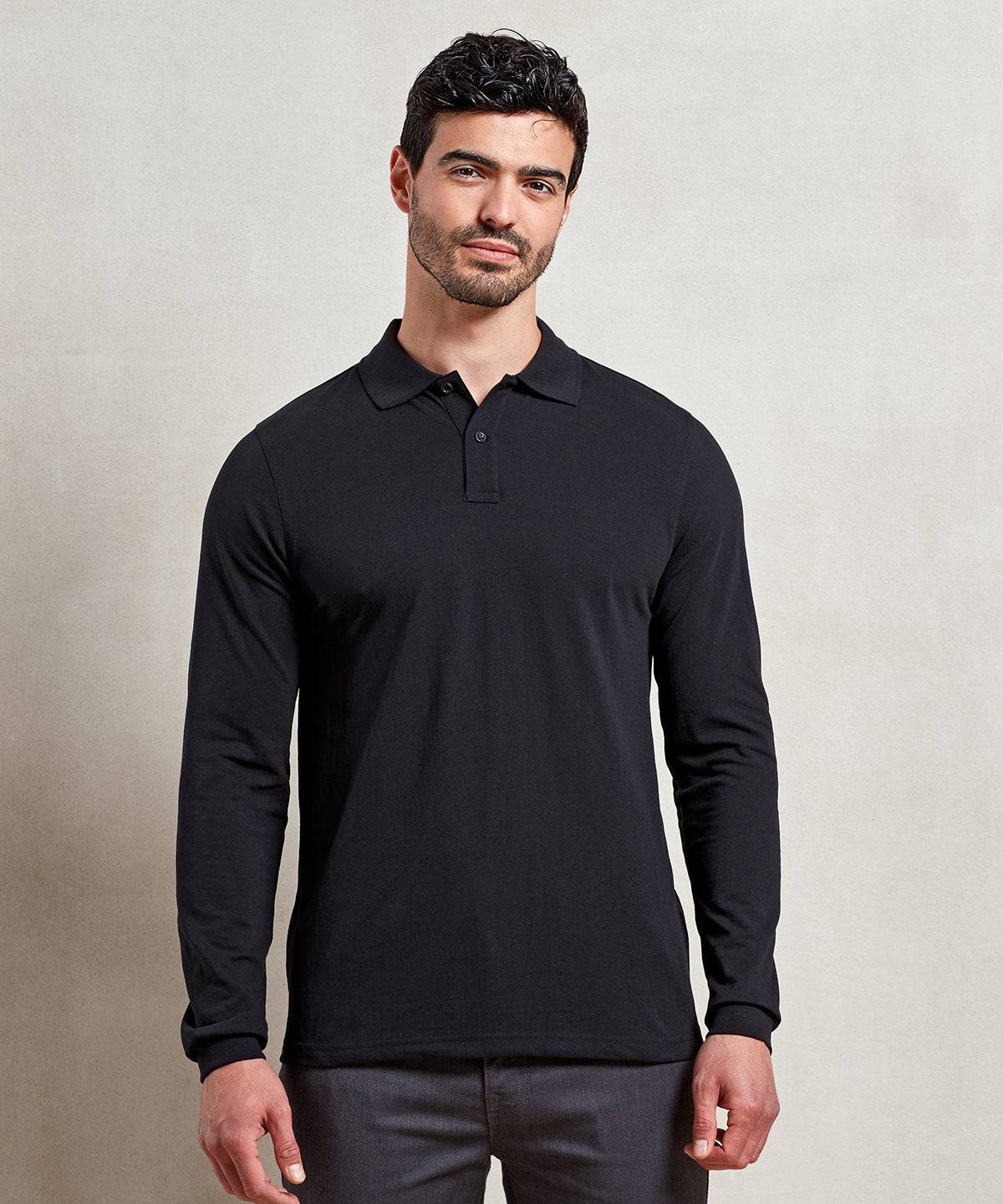 Black - ‘Essential’ unisex long sleeve workwear polo shirt