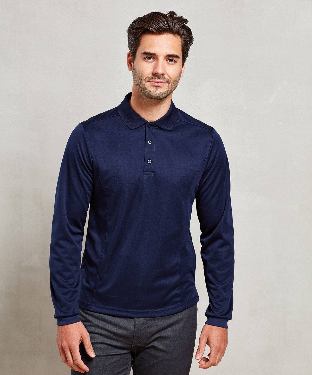 Marineblau – Langarm-Poloshirt aus Coolchecker®-Piqué