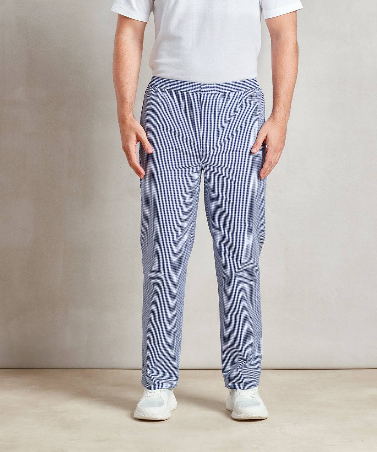 Navy/White Check - Pull-on chef’s trousers