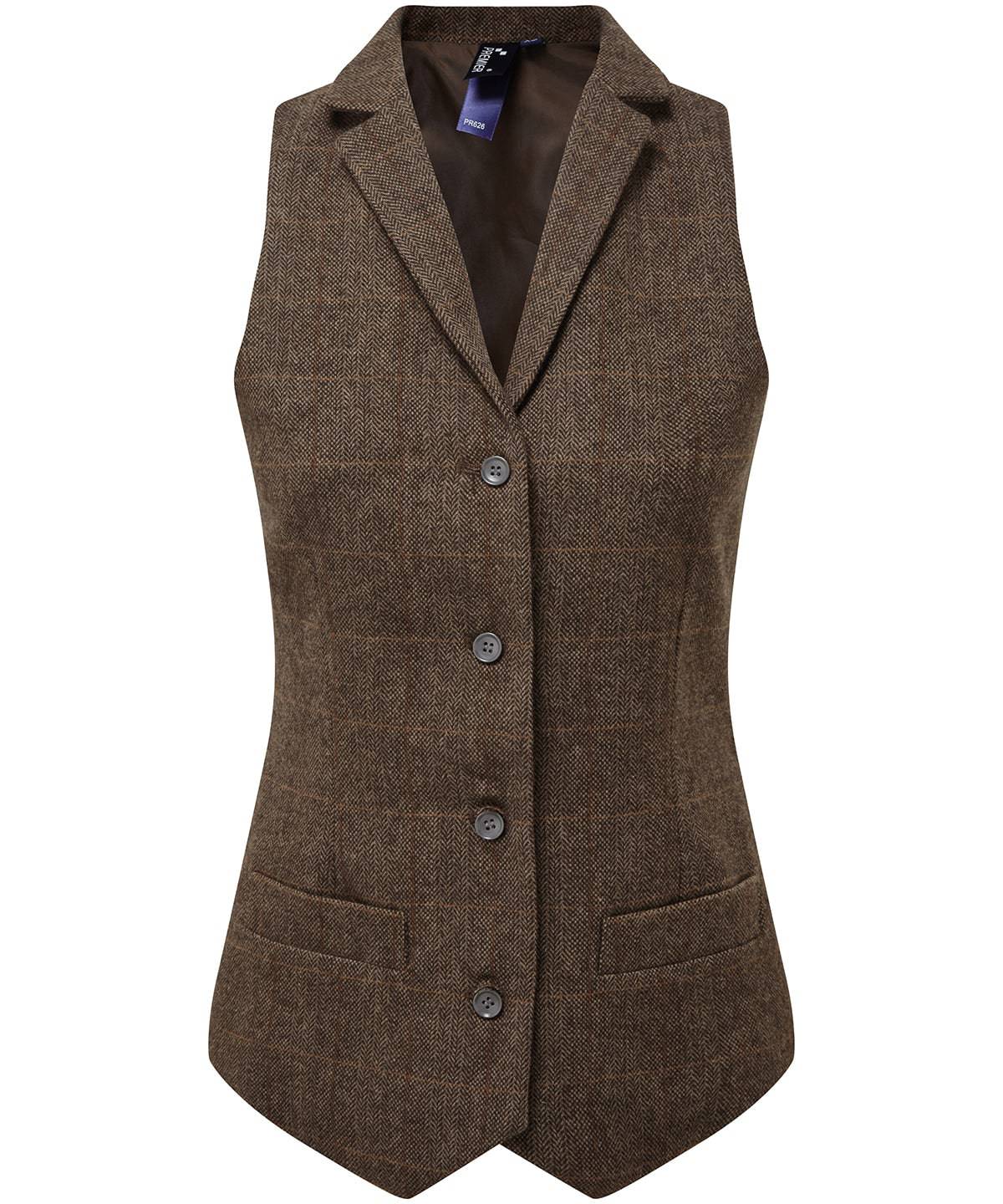 Brown Check - Women's herringbone waistcoat