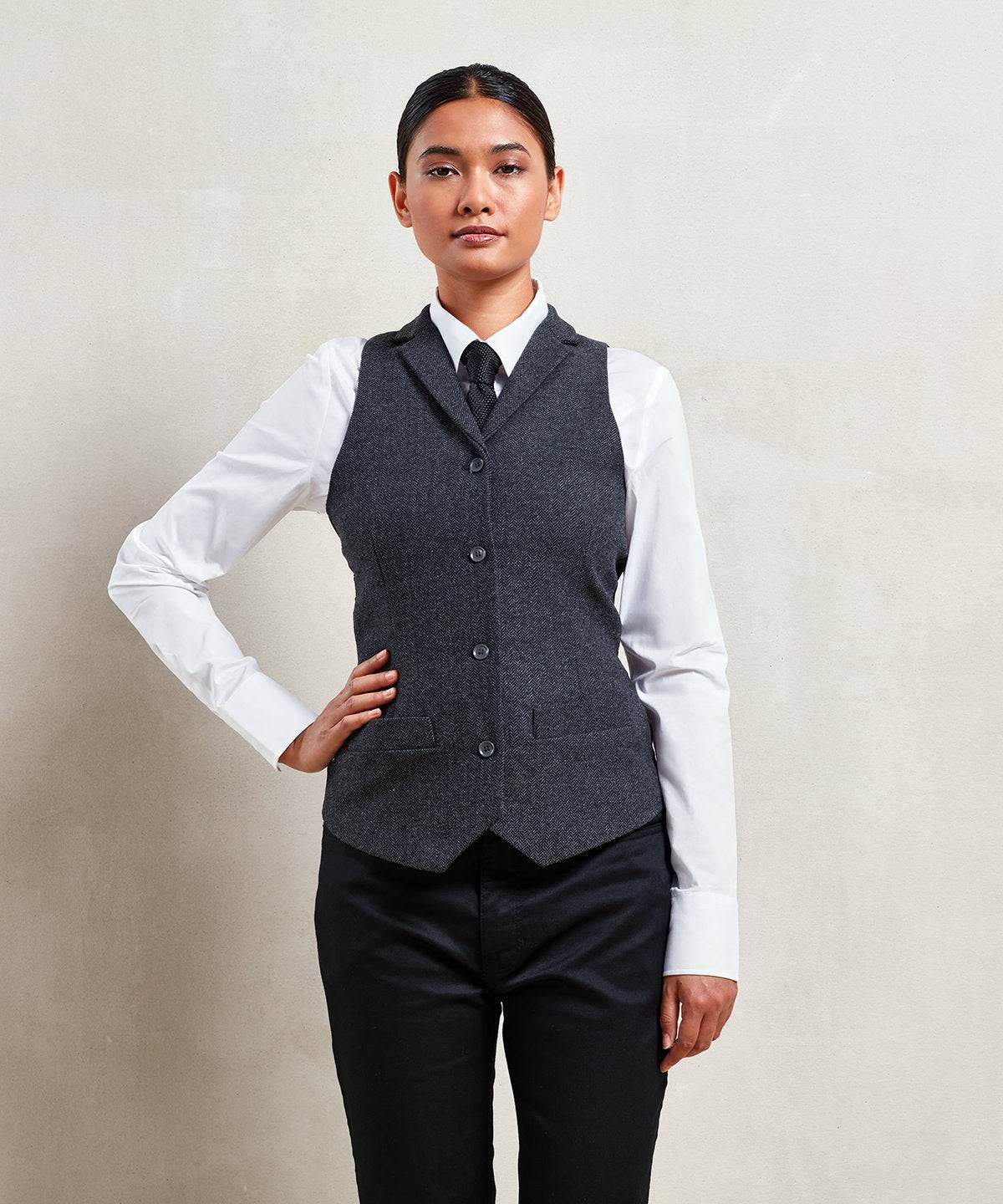 Brown Check - Women's herringbone waistcoat