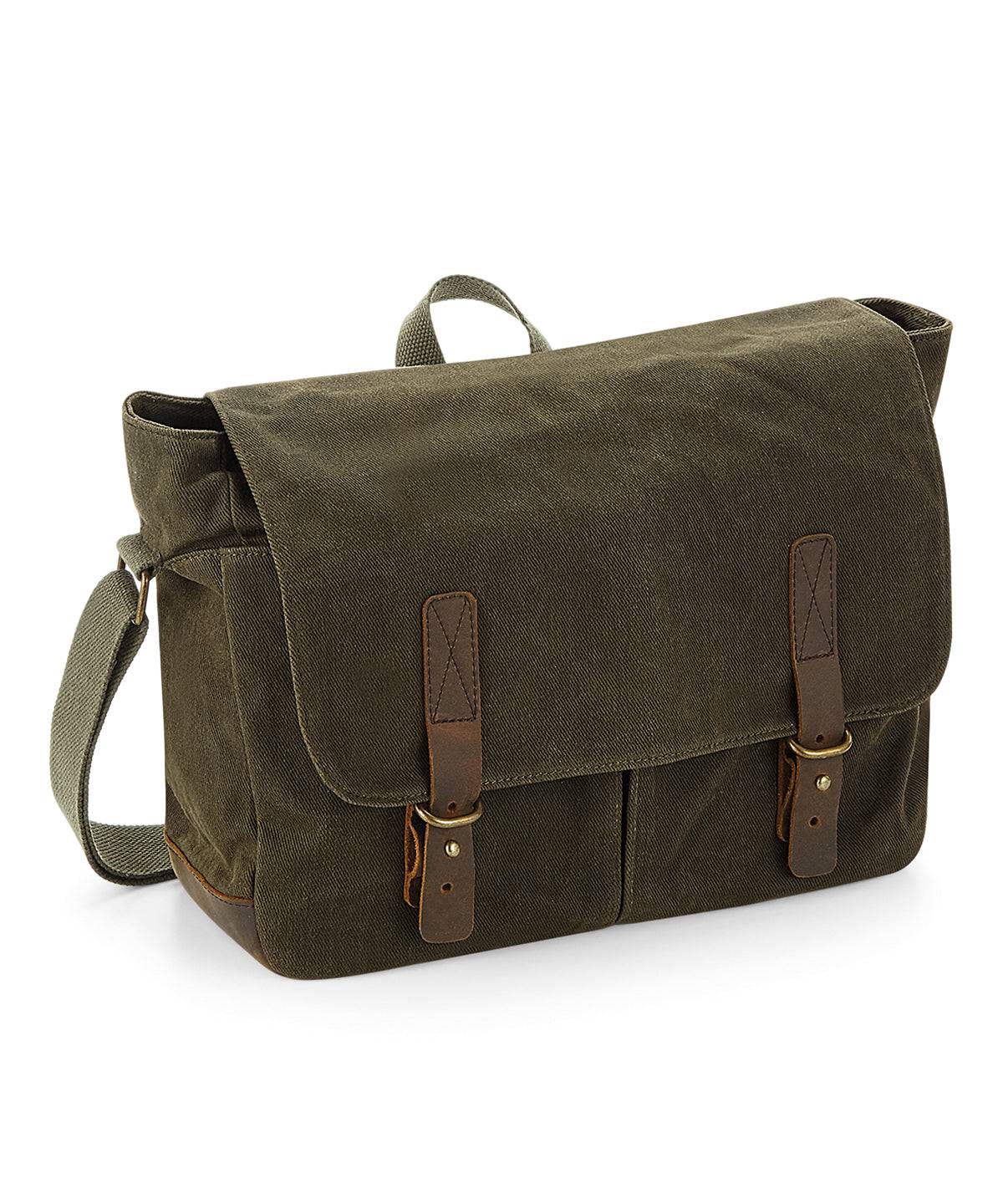 Olive Green - Heritage waxed canvas messenger - Garment Supplies ¦ Embroidery & Print Services