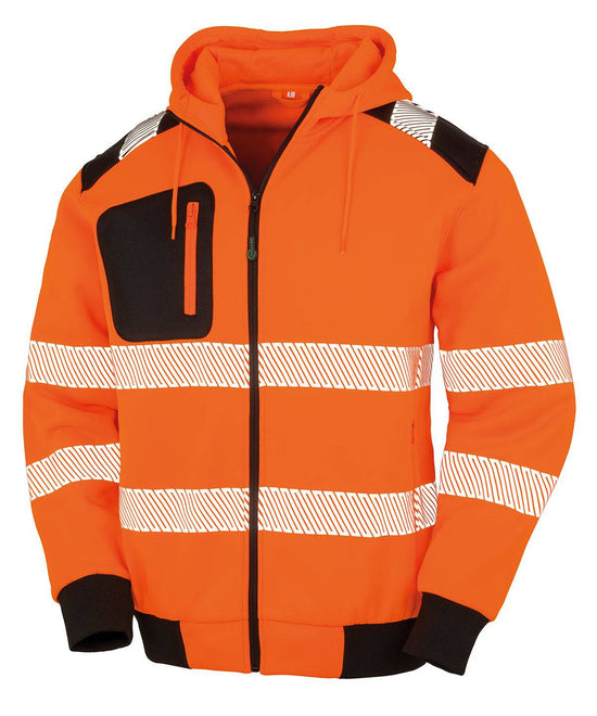 Fluorescent Orange/Black - Recycled robust zipped safety hoodie