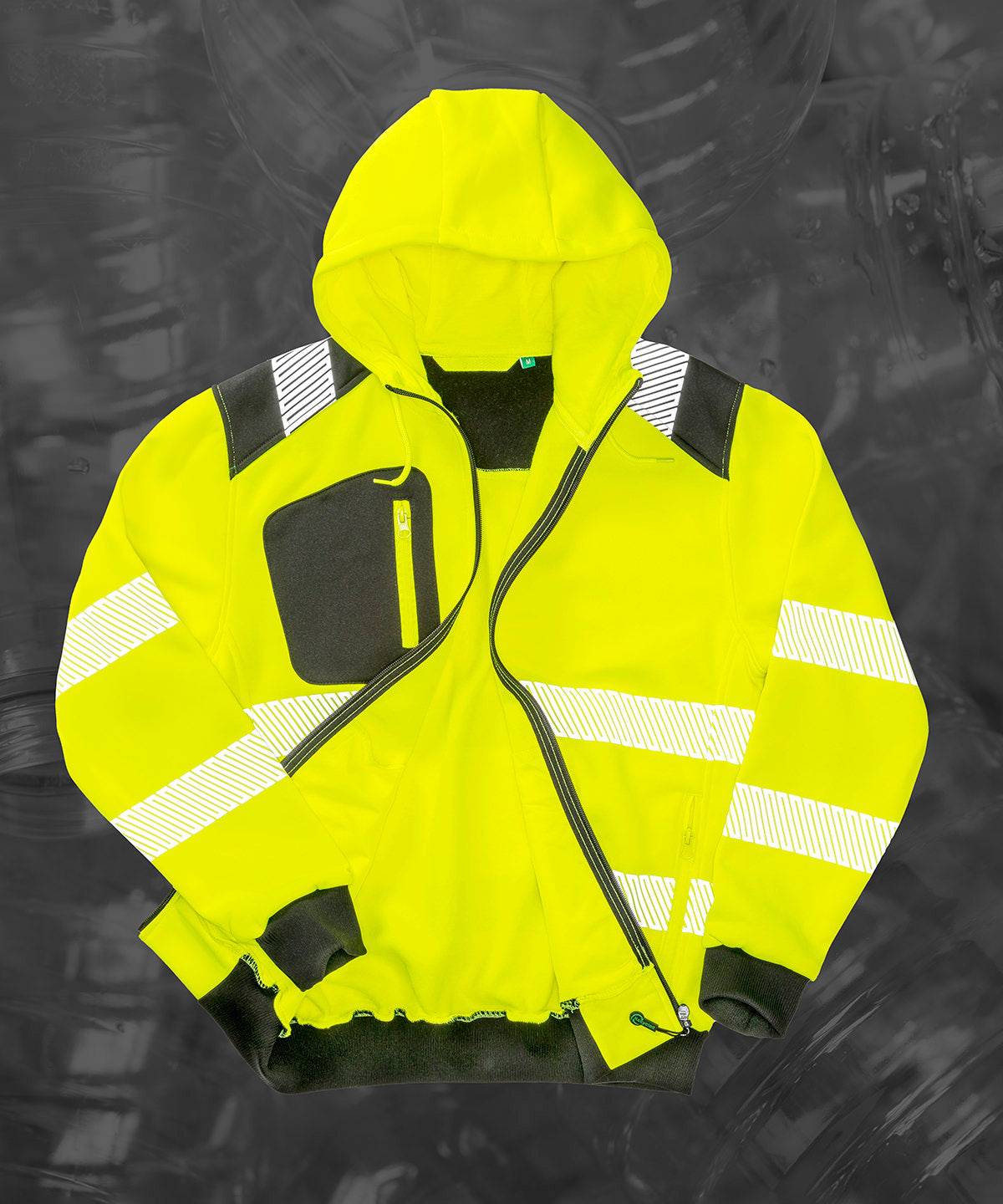 Fluorescent Orange/Black - Recycled robust zipped safety hoodie