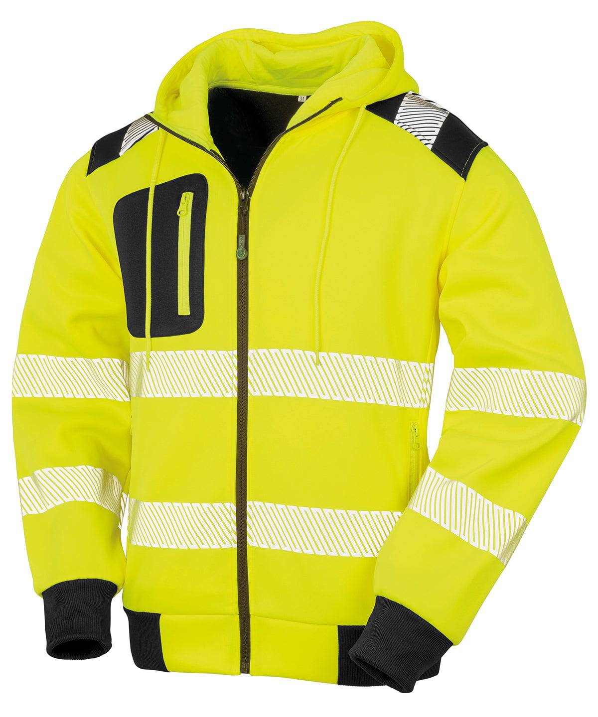 Fluorescent Yellow/Black - Recycled robust zipped safety hoodie