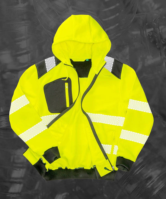 Fluorescent Yellow/Black - Recycled robust zipped safety hoodie