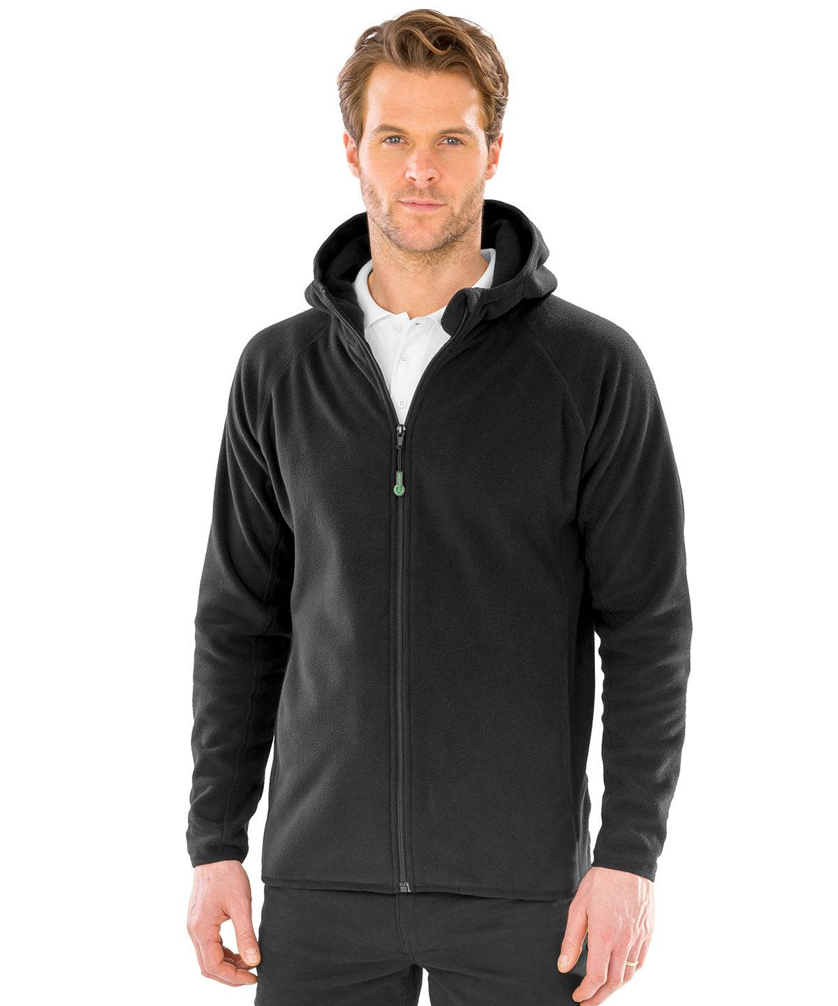 Black - Recycled hooded microfleece jacket