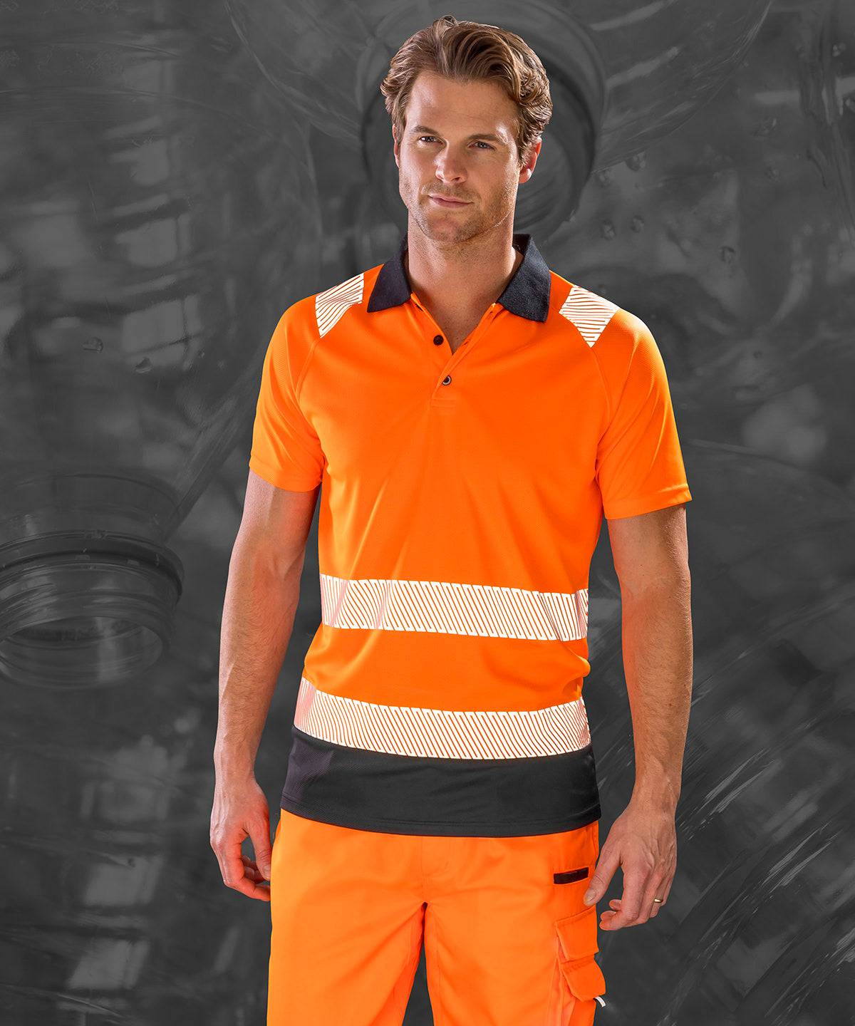 Fluorescent Orange/Black* - Recycled safety polo