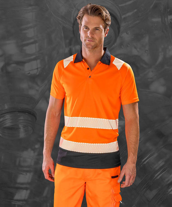 Fluorescent Orange/Black* - Recycled safety polo