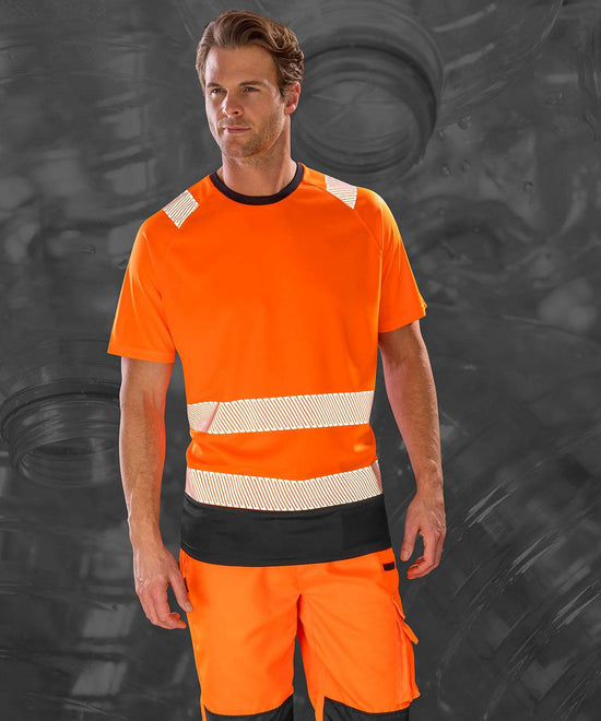 Load image into Gallery viewer, Fluorescent Orange/Black - Recycled safety t-shirt
