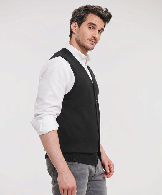 Black - V-neck sleeveless knitted cardigan