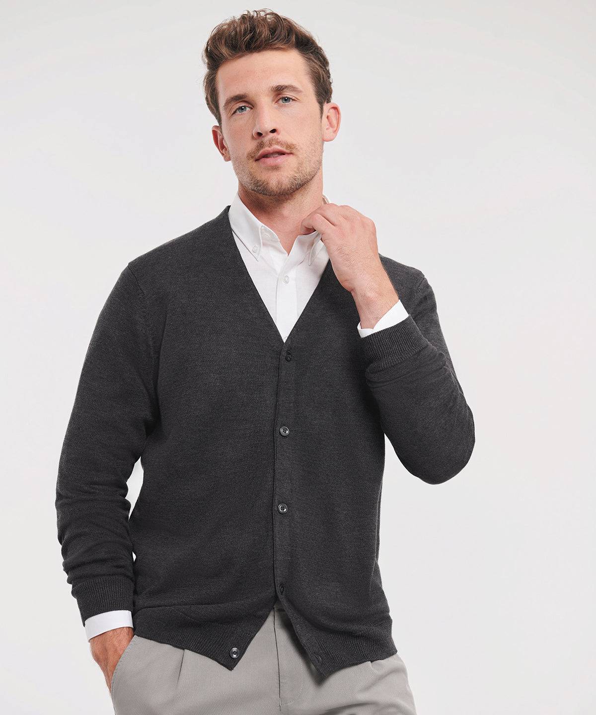 Charcoal Marl - V-neck knitted cardigan