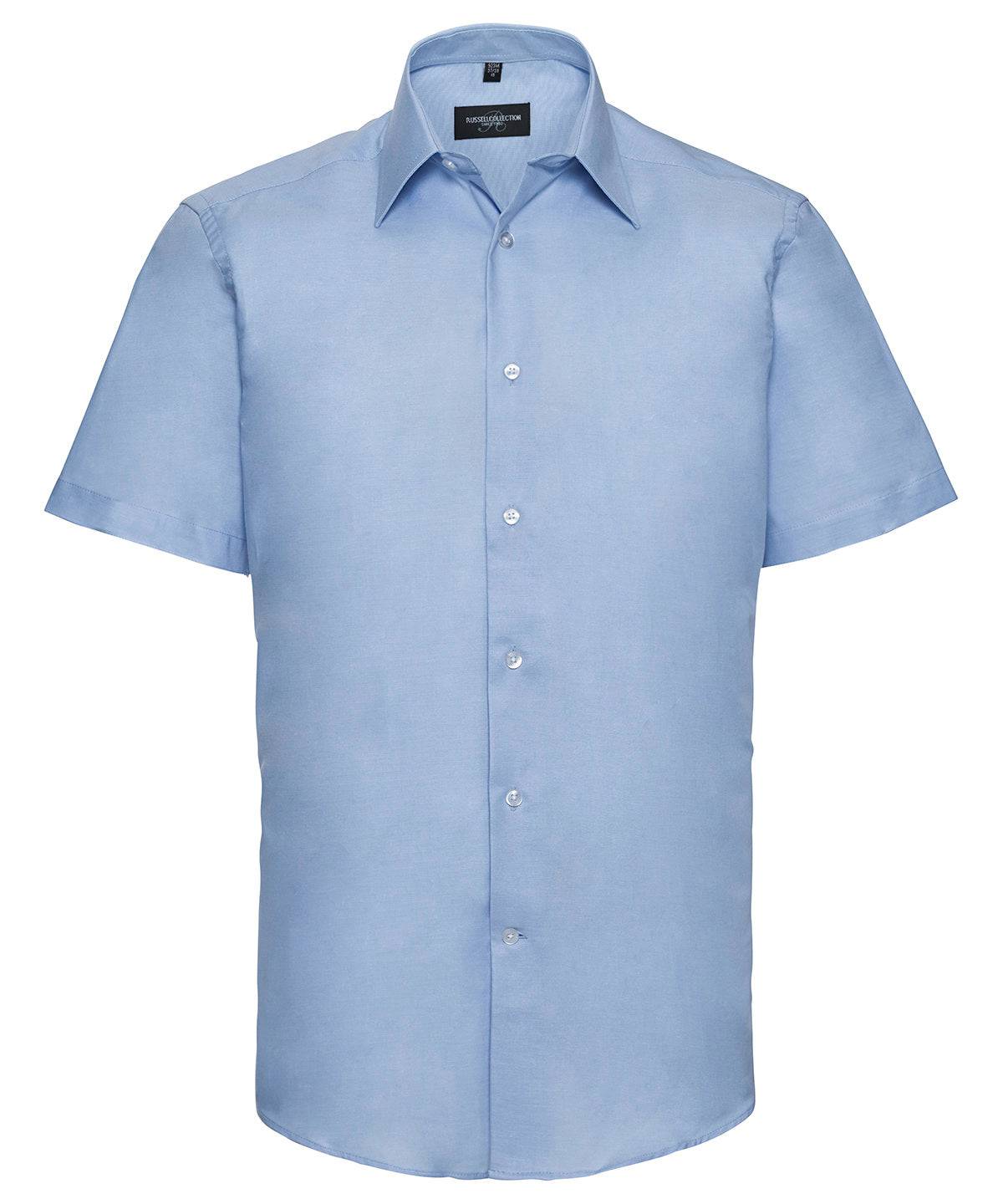 Oxford Blue - Kurzärmliges, pflegeleichtes, maßgeschneidertes Oxford-Hemd
