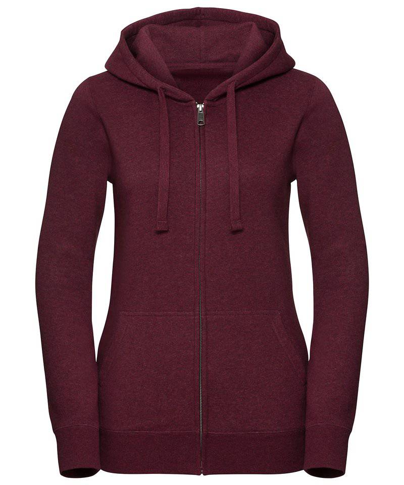 Burgundy Melange - Women's authentic melange zipped hood sweatshirt