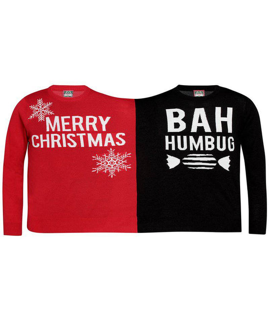 Red/Black - Adults Double Merry Christmas/Bah Humbug Christmas Jumper